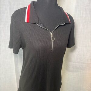 No Boundaries Black Ribbed Zip Polo Top - Short Sleeve